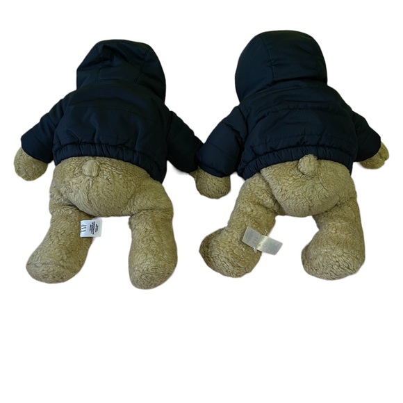 2 Baby Gap Teddy Bear Plush Stuffed Animal Toy With Blue Jacket Brown Fur - Picture 3 of 4